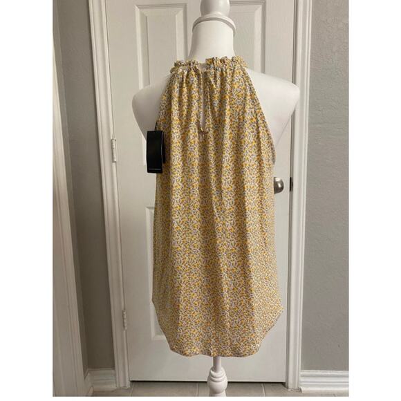 Adrianna Papell Printed Floral Yellow Blouse Halter Top Ruffle Detail Size Small - Picture 5 of 7